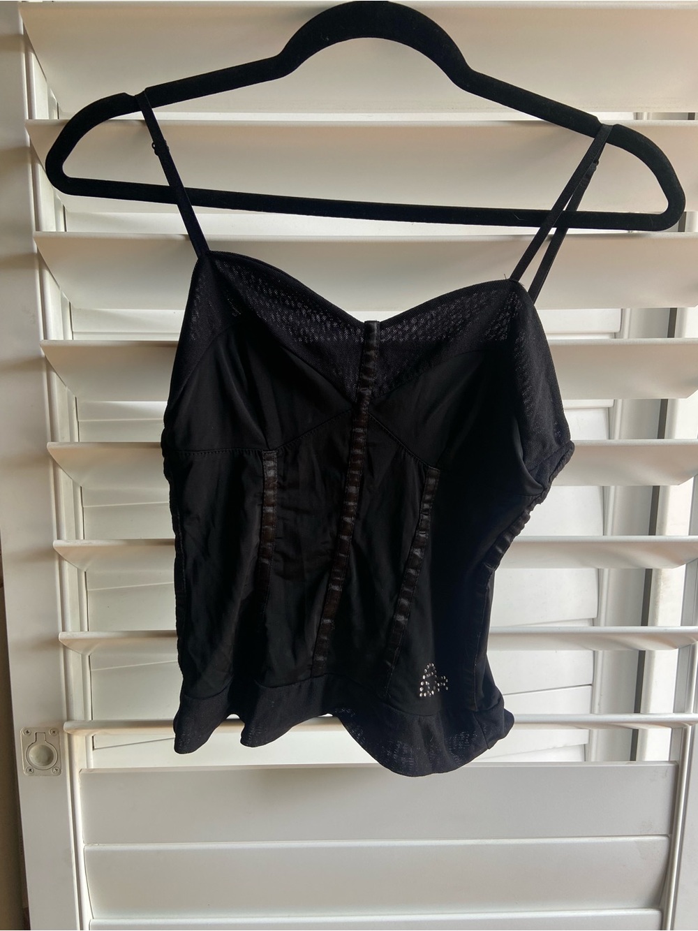 Black Lace-Panel Satin Cami Top